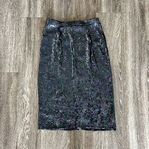Vintage 80's 90's Iridescent Sequin Skirt |‎ 100% Silk Lined Made in India